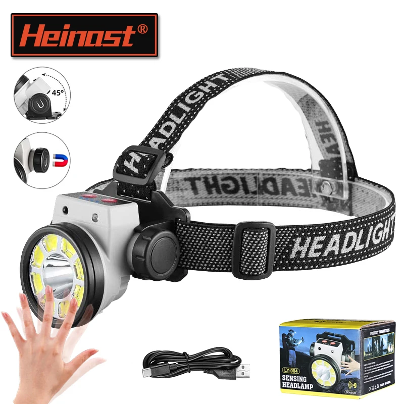 USB Rechargeable Headlamp Smart Motion Sensor LED Outdoor Strong Light High Lumen Headlight Waterproof Head Lamp