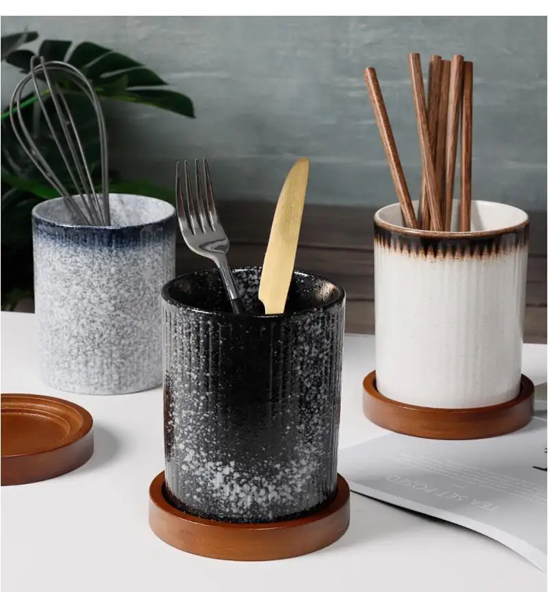 

Drain Chopsticks Tube Sugar Jar with Lid Ceramic Storage Grain Dispenser Household Kitchen Supplies