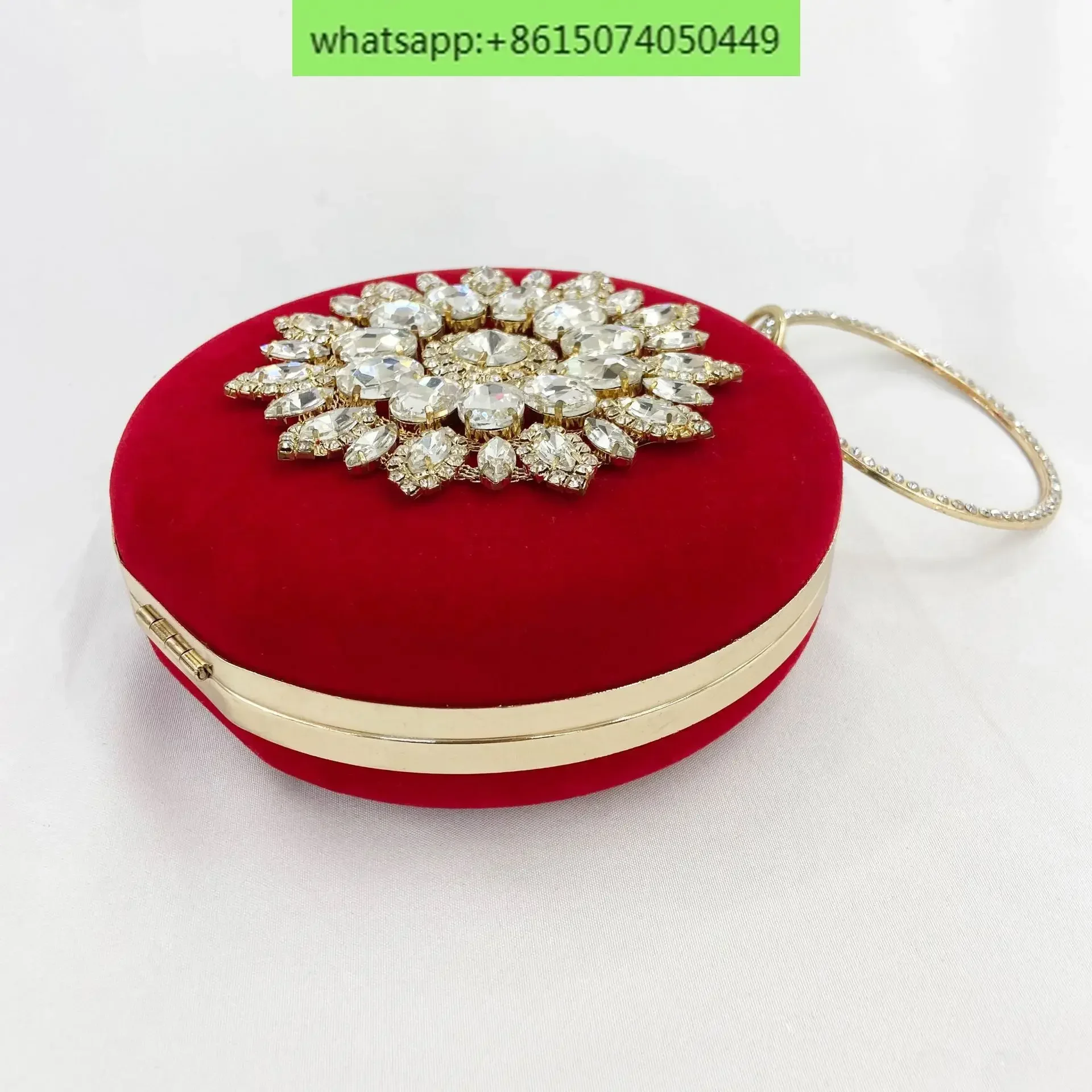 Velvet banquet bag, European and American bracelet with diamond inlay,  handheld small round bag