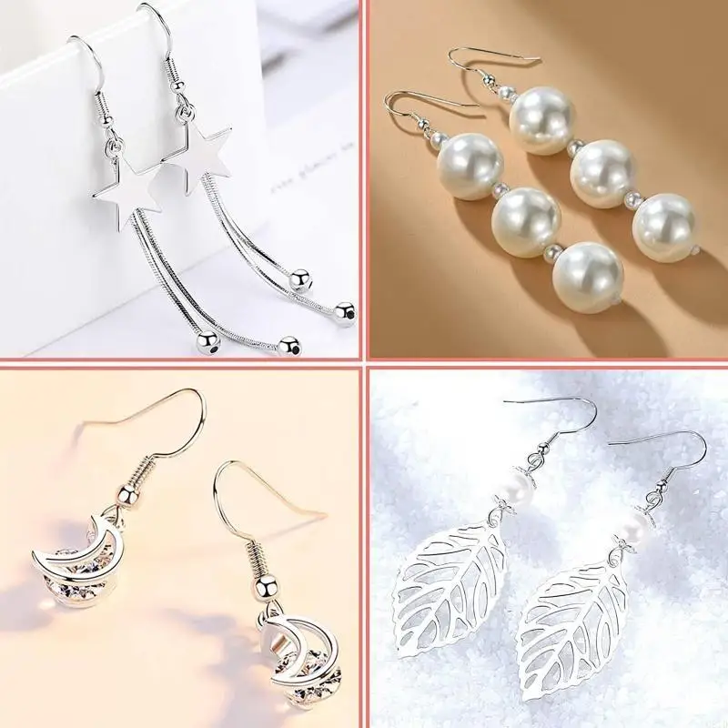 Earring Hooks Ear Wires Fish Hooks,Hypo-allergenic Jewelry Findings Parts for w/ Earring Back Stopper for DIY Jewelry