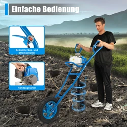 Blue/Orange Wheelbarrow Post Hole Digger Kit with 300mm Drill 63CC 2-Stroke Gas Powered Digging Machine