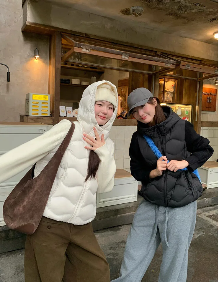 Solid Knitted Long Sleeve Cotton Jacket Autumn Winter Hooded Lightweight Warm Puffer Jackets Female Zipper Short Padded Parkas