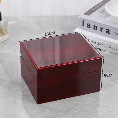 Imagen 2 del producto Mini caja de reloj portátil con ranura única, caja de almacenamiento de madera roja, caja de regalo de joyería para relojes y anillos