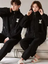 Couple Look Winter Sleeping Pajamas Fleece Sets for Women 2 Pieces Room Wear Underwear Men Sleepwear The Nightgown Pyjama