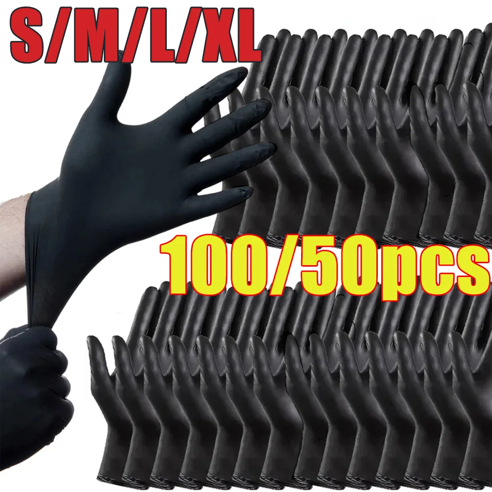 

100/50/10pcs Black Nitrile Tattoo Gloves Disposable Cleaning Glove S/M/L/XL Waterproof Dishwash Latex Gloves Tattoo Accessories