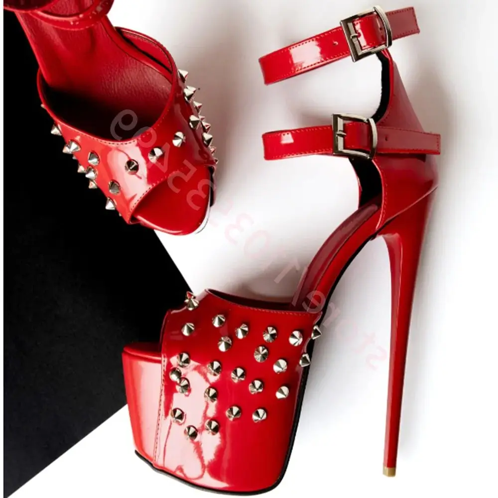 

Platform Rivet Super High Heel Women's Sandals 2025 New Sexy Party Catwalk Buckle Sandals Fashionable Summer Peep Toe Sandals