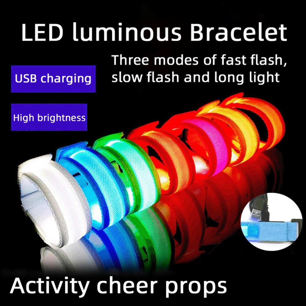 LED Light Luminous Night Running Armband Bracelet Night Reflective Safety Belt Sports Arm Band Cycling Concert Roller Light