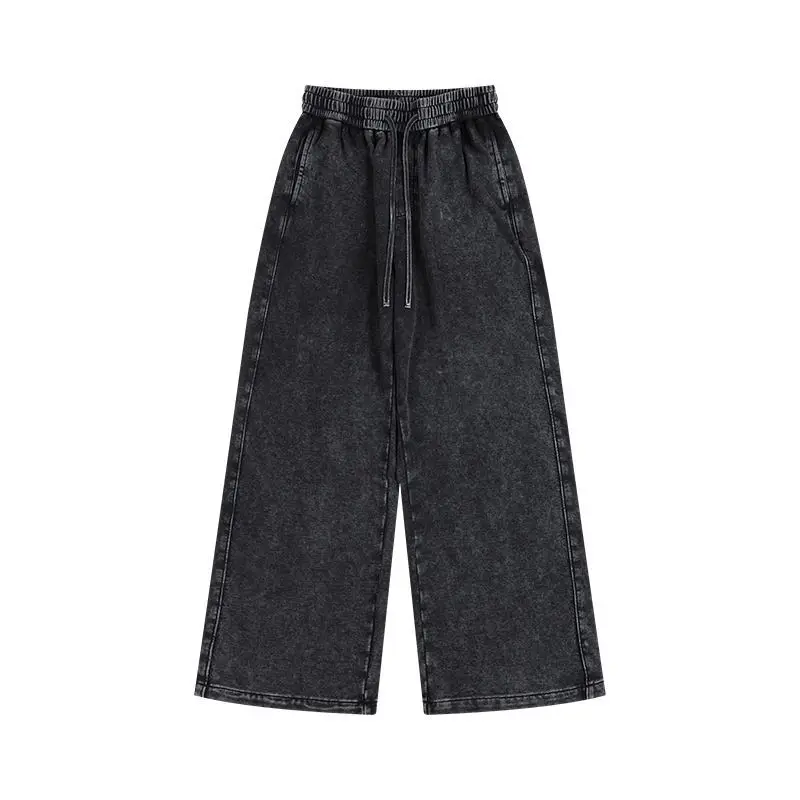 Lezyan Washed Old Sweatpants Trendy Brand Loose Straight European American Retro Oversize Sports Leisure Streetwear