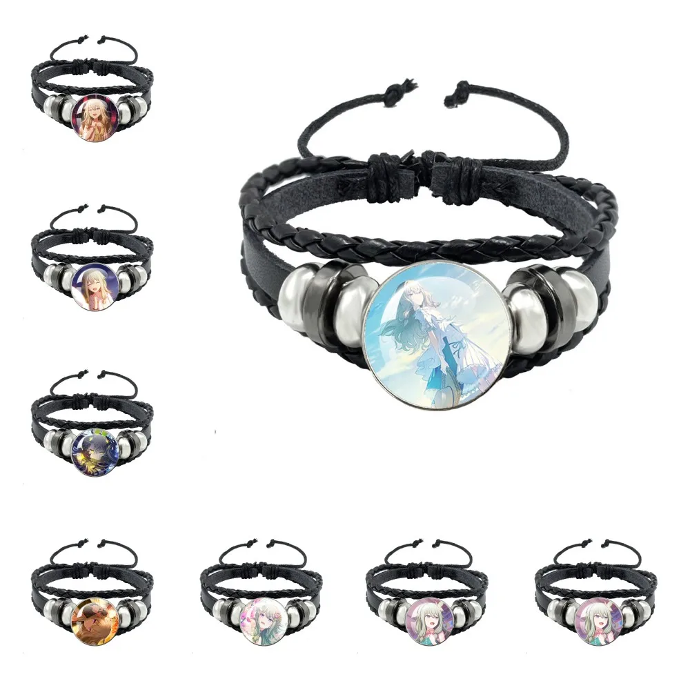 Project SEKAI Anime Wonderlands×Showtime Kusanagi Nene Leather Rope Button Bracelet Glass Dome Badge Bracelet For Fans Gift