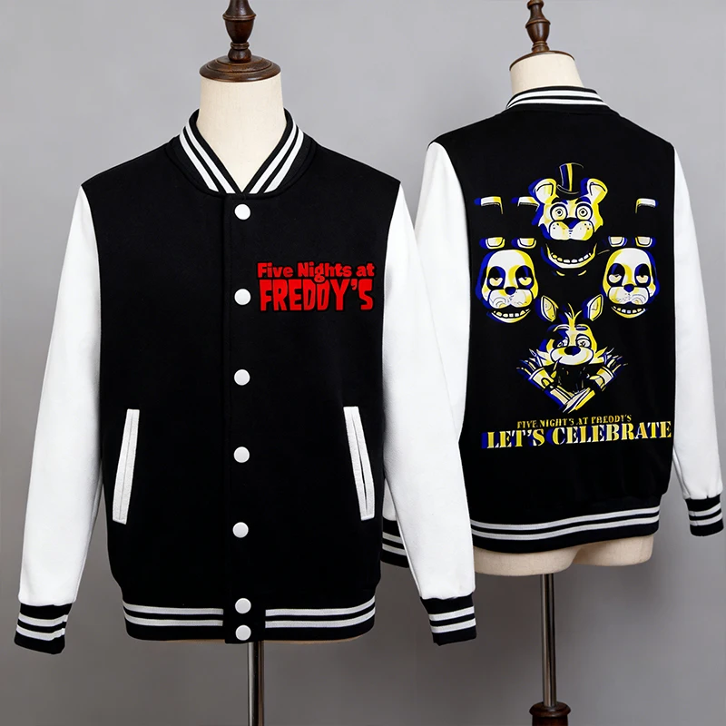 

Five Nights At Freddys Baseball Jacket Adult Clothing Trendy Coat Hip Hop Harajuku Jackets Streetwear Woman Man Loose Coats Gift
