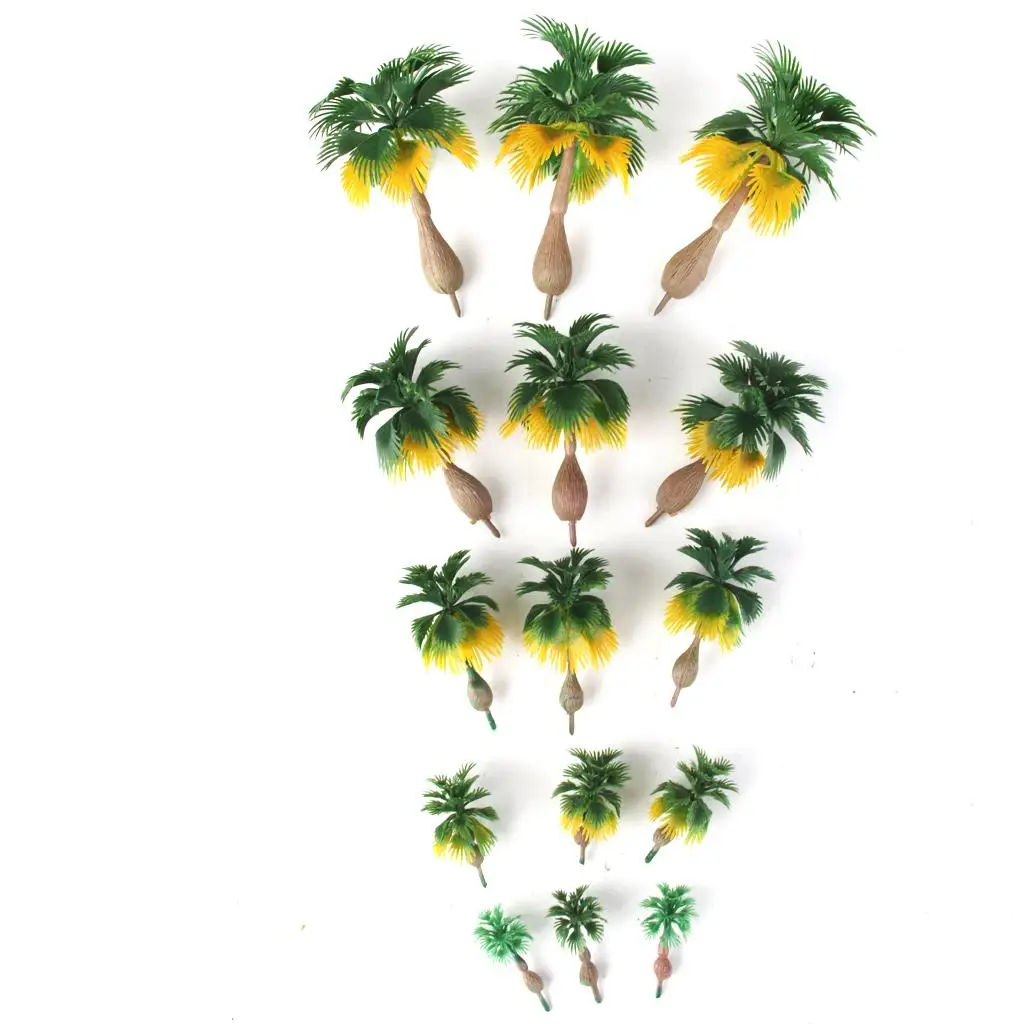 15pcs Mini Layout Model Train Palm Trees Tropical Forest Scenery Scale N Z 1:100-1:300 Green and Brown