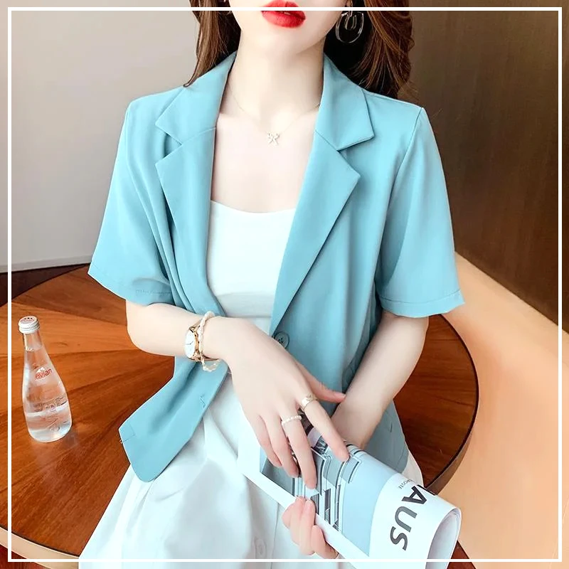 

Women's Summer Chiffon New Small Suit Coat Fashion Candy Color Button Tops Lightweight Breathable Short Sleeve Versatile Coat