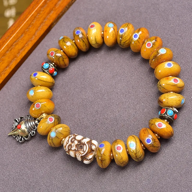 Duobao حلقة واحدة مطعمة اللوحي الخرز العظام سوار الرجال والنساء