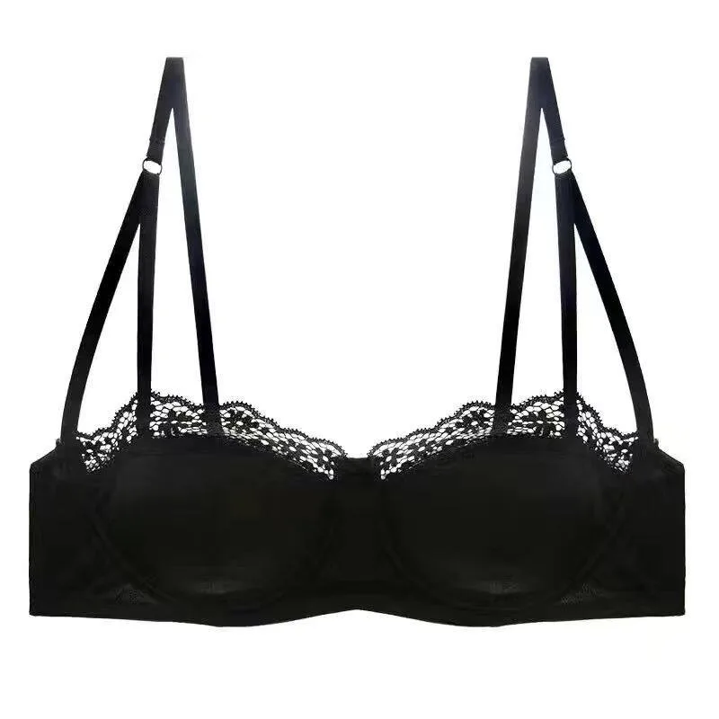 French Style Half Cup Lace Bra Set for Women Underwired Thin Push Up Gather No Empty Cup Small Breast Enhancer  Daily Wear S-XL