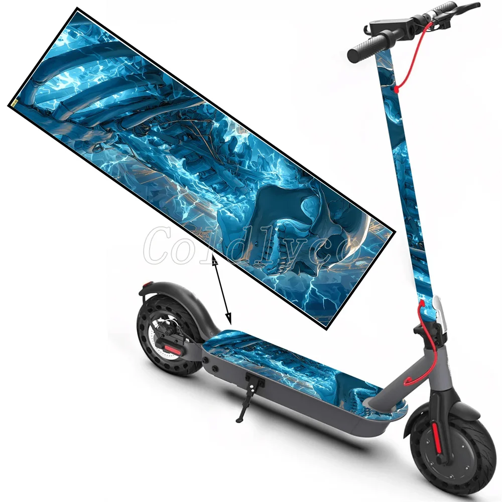 Blue Electric Skull Pattern Scooter Sticker Skateboard Stickers Scooter Floor Mat Sticker Personalized Cool