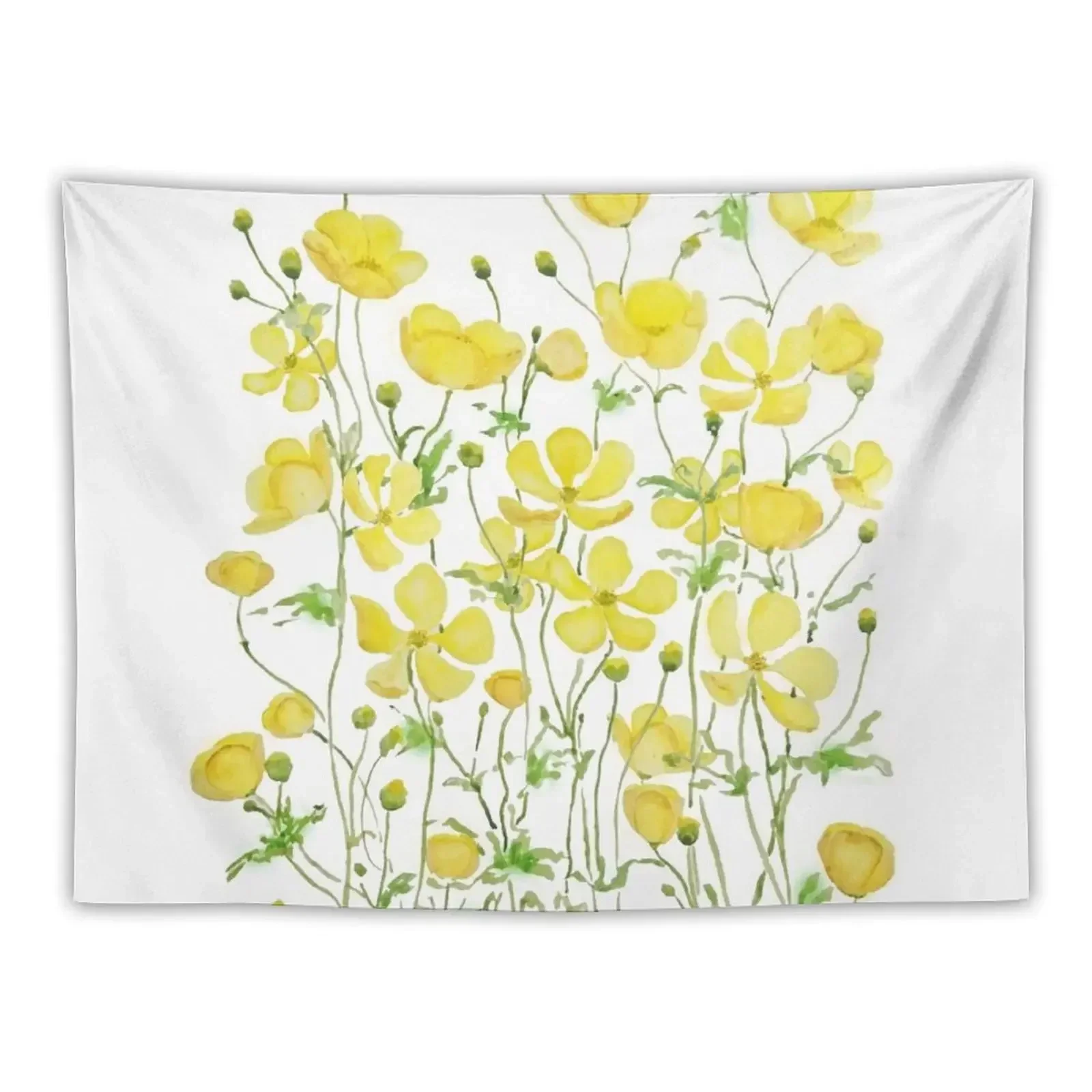 yellow buttercup flowers field watercolor Tapestry Carpet On The Wall Home Supplies Custom Tapestry