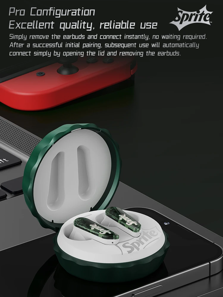 Sprite Authentic T13 Bottle Cap Shape Semi-in-ear TWS Earbuds Bluetooth 5.4 ENC Noise Reduction Sprite Green