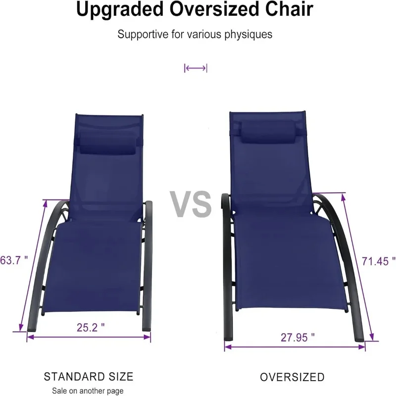 

Регулируемые алюминиевые шезлонги для патио, набор из 2 шт., 5-позиционная спинка, колеса для легкой мобильности, всепогодные сиденья для улицы