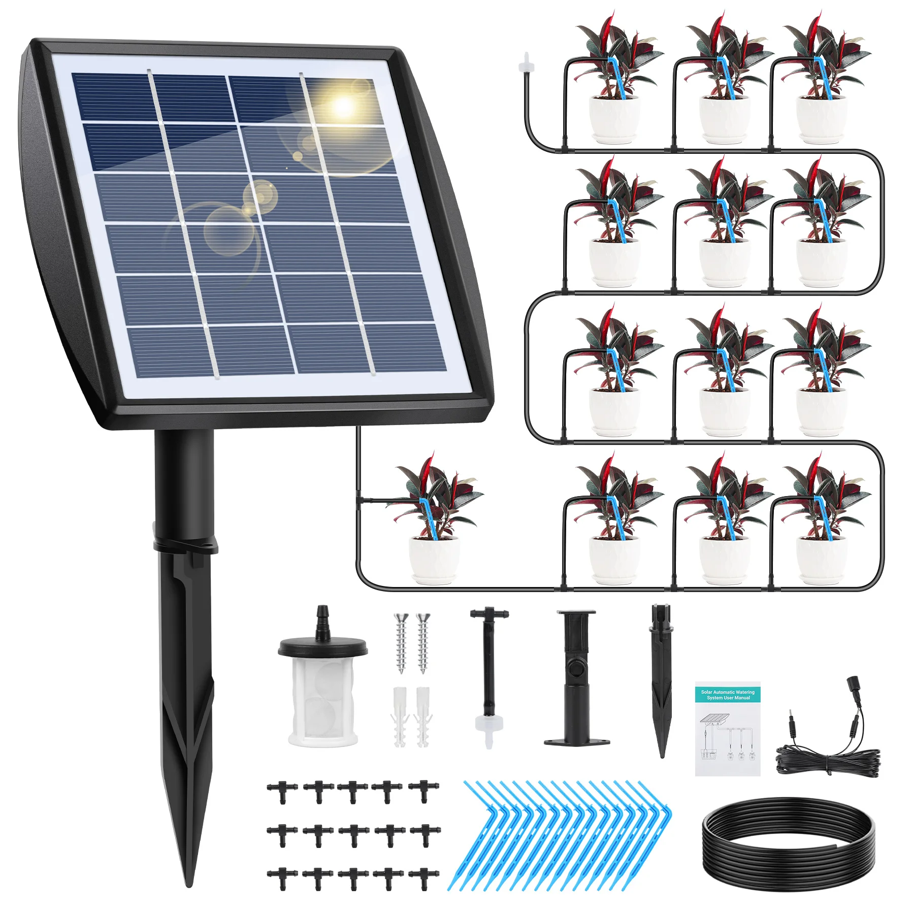 Forever Speed Solar Bewässerungssystem Automatisches Set mit Wassersensor, Selbstbewässerungsgeräte mit Timer, 15 M Schlauch für Garten, Balkon Pflanzen, Kübelpflanzen im Freien