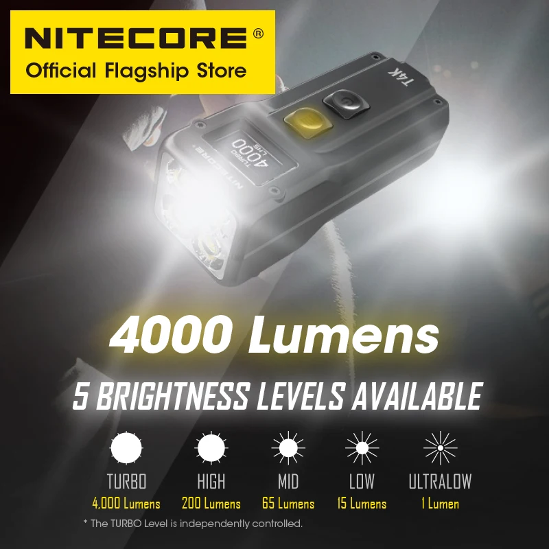 NITECORE T4K Porte-clés lampe de poche 4000 lumens portable super lumineux USB-C Charge d\'urgence edc clé lampe avec batterie