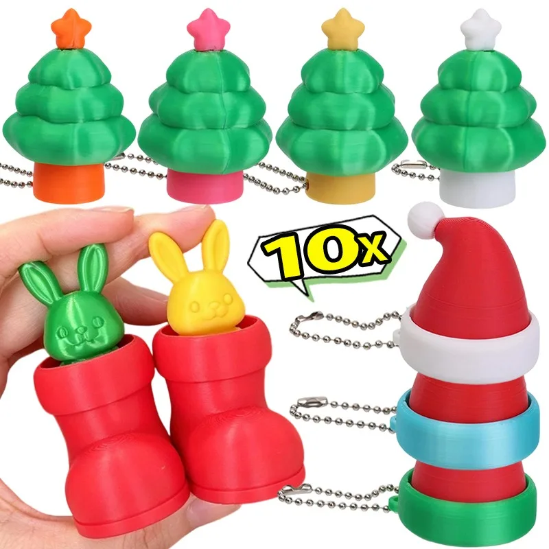 1/10Pcs Pop Christmas Tree Santa Keychain Press Decompression Fidget Pendant for Bag Backpack Key Ring Stress Relief NoveltyGift