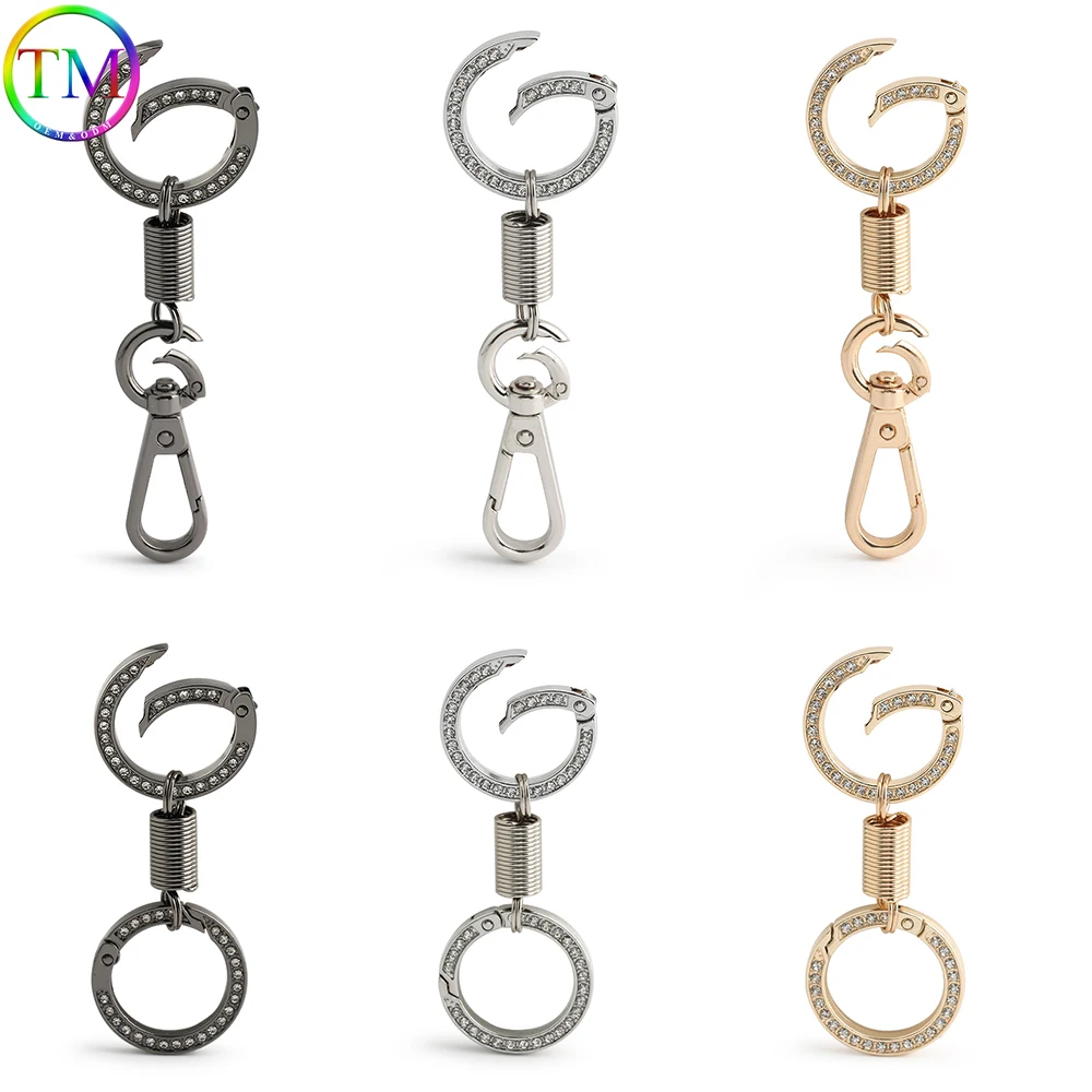 25mm Diamond Spring Double Ring Keychain Anti-Loss Strong Heavy Duty Detachable Spring Key Holder Clip Buckles Accessories