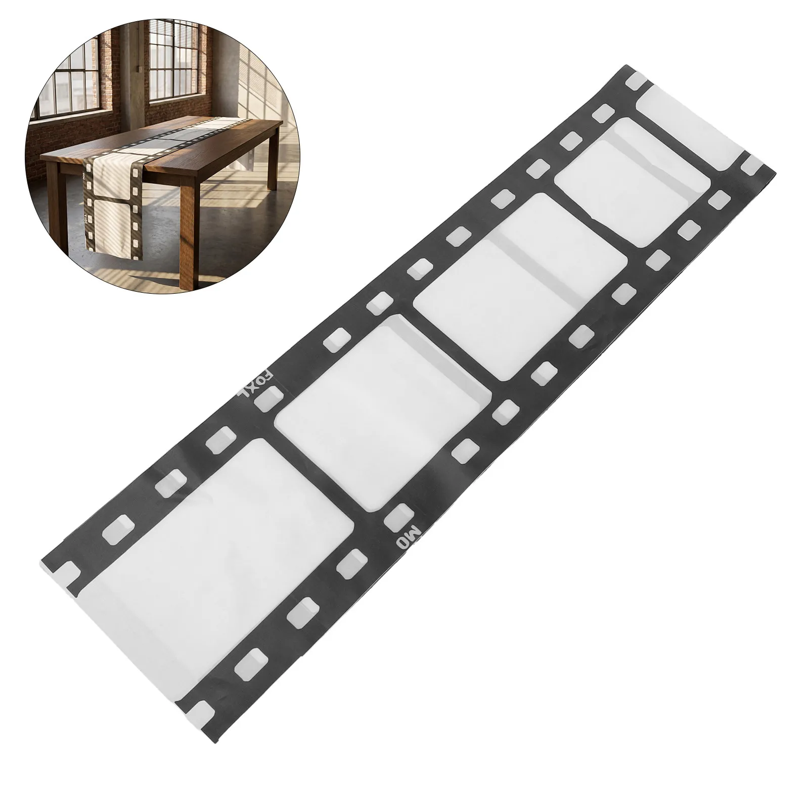 Film Strip Table Runner 12 X 90 Inch Retro Vintage Movie Reel Decor for Movie Night Party Theater Themed Events Kitchen Dining