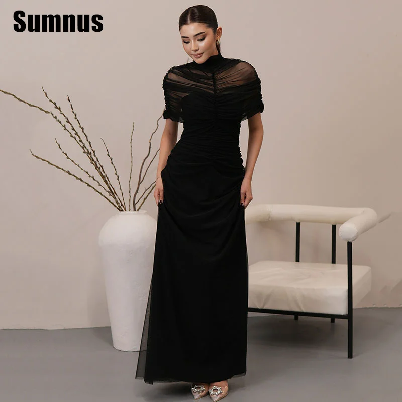 

Sumnus Elegant A-Line Evening Dresses High Neck Illusion Ankle Length Formal Occasion Dresses فساتين سهرة Customized