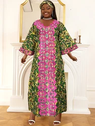 African Dashiki Wax Dress For Women Plus Size Wedding Party Evening Gown Traditional Africa Clothing Turkey Ankara Outfit Turban