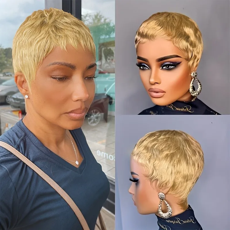 

Пикси стрижка 27 цветов 4 дюйма 150% плотность машинного производства короткие прямые многослойные парики из человеческих волос для женщин ежедневного использования парик Реми