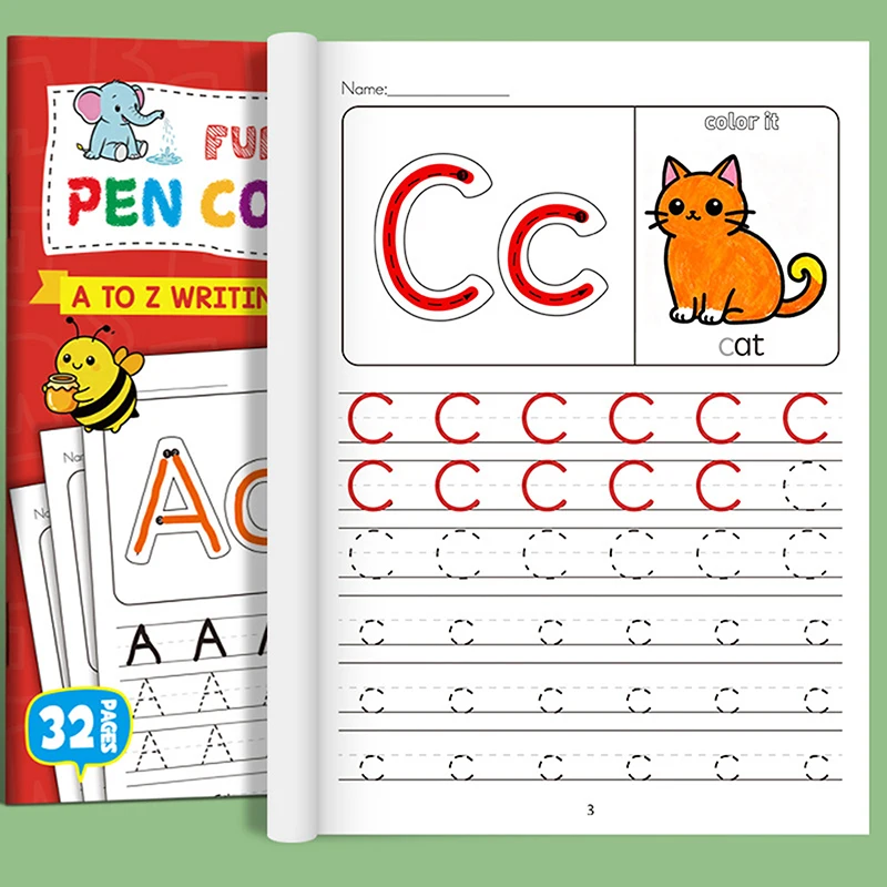Children's Alphabet Practice Books A-Z with Writing And Drawing Activities Illustration Book for Learning Writing