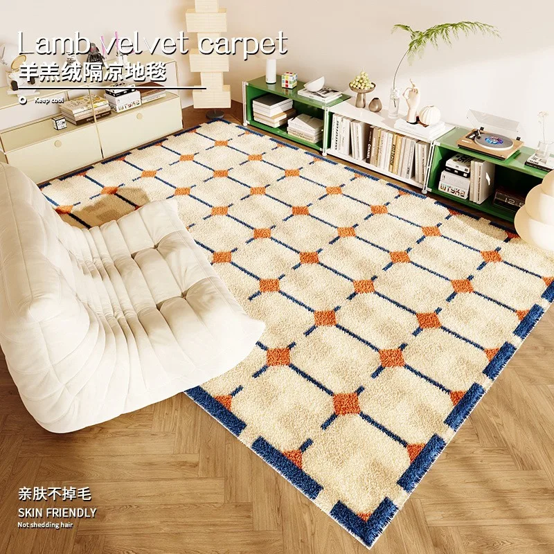 

Carpet for Living Room Decoration Cute Plaid Art Cartoon Line Bedroom Bedside Mat Cloakroom Leisure Area Soft Rug Alfombra 주방 카펫