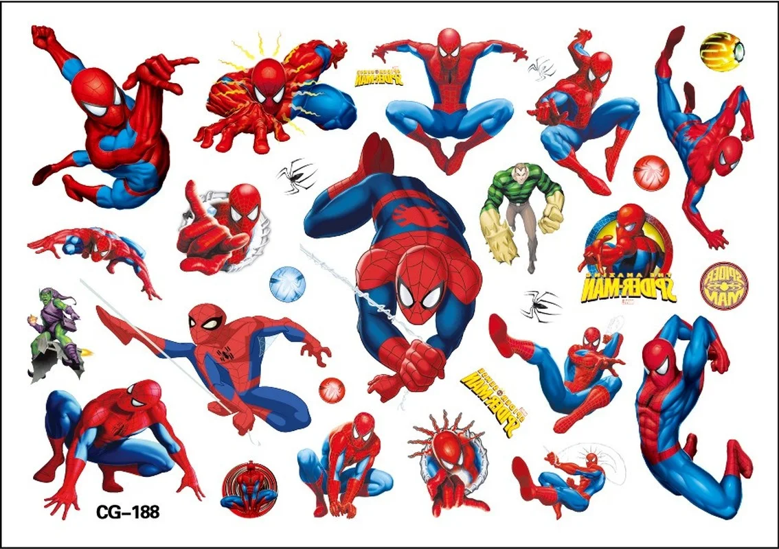 1Pcs Avengers Spiderman Tattoo Stickers Spider Man Cartoon Tattoo Sticker Kids Birthday Party Toys Gifts Cute Tattoo Stickers