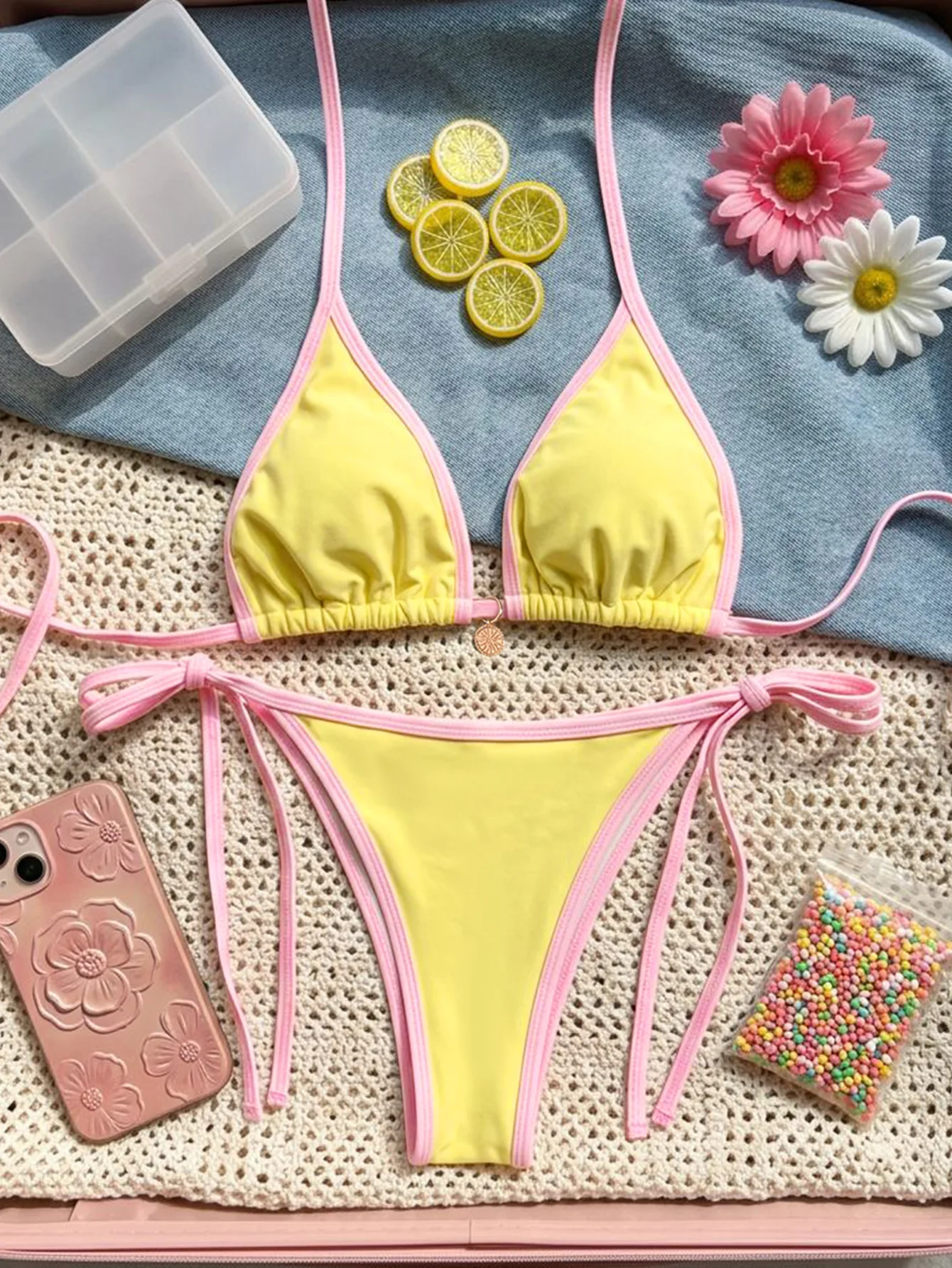 2026 Neuer Europäischer und Amerikanischer Stil Bikini Sexy Farbblock-Design Dreieckiger Zweiteiliger Damen-Badeanzug Set – Detail 38