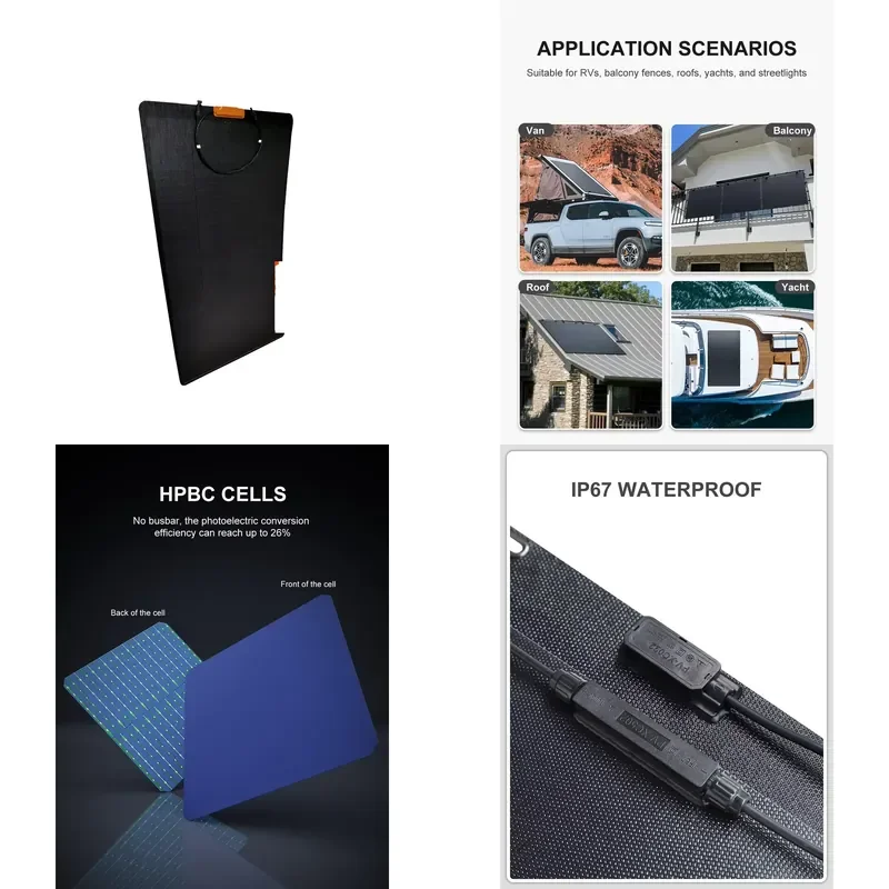 150W 160W Shaded Flexible Solar Panel Nano Coated PVC Fabric Reverse Back Box Bifacial Mono Cells Lightweight Power Kit