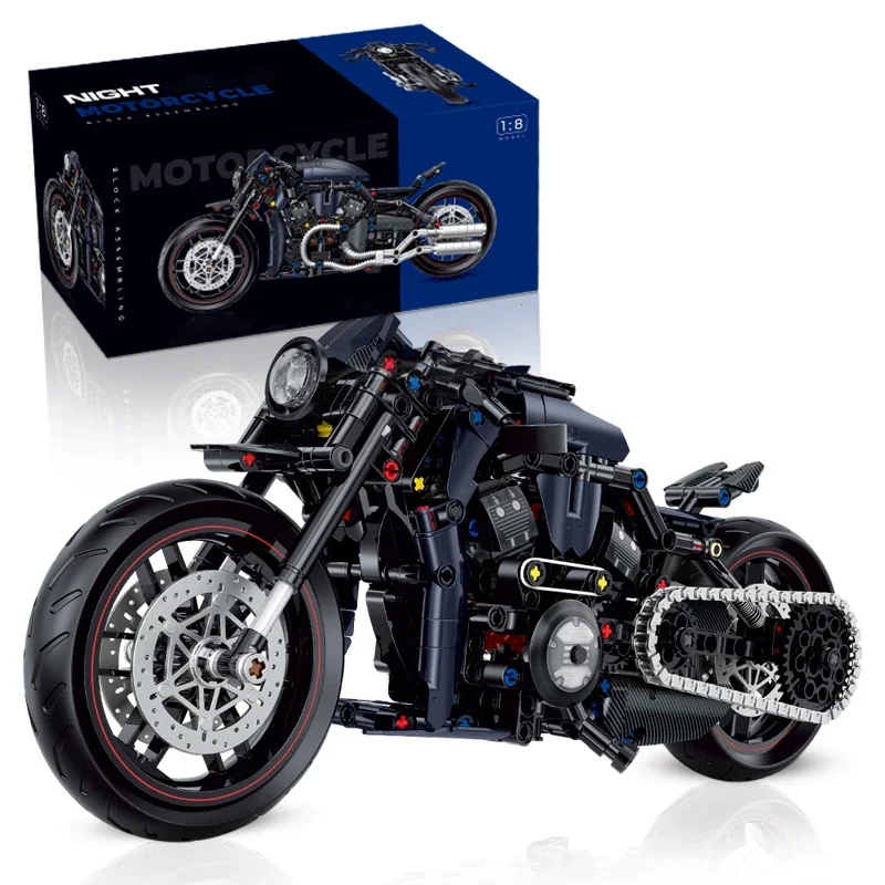 New 1:8 Night Racer Motorbike Building Blocks Sets MOC Bricks Motorcycle Model Christmas Gifts for Boys Kids Children 500+pcs