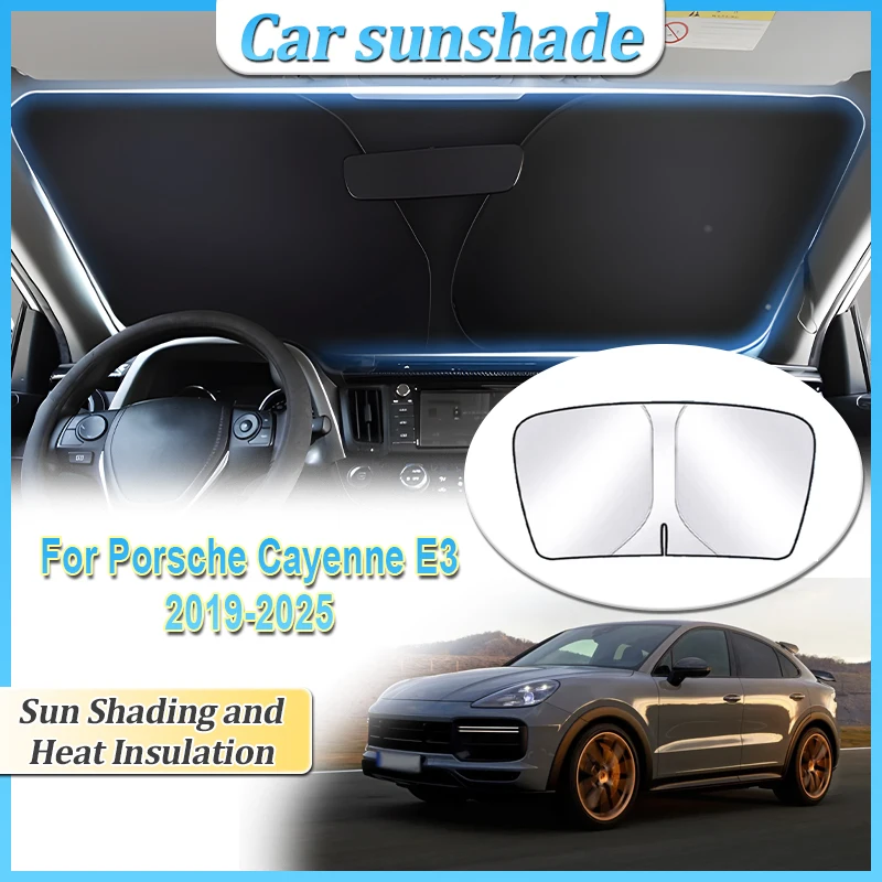

For Porsche Cayenne E3 2019 2020~2025 Anti-UV Car Covers Sun Visor Protection Steel Ring Front Windshield Sunshade Accessories