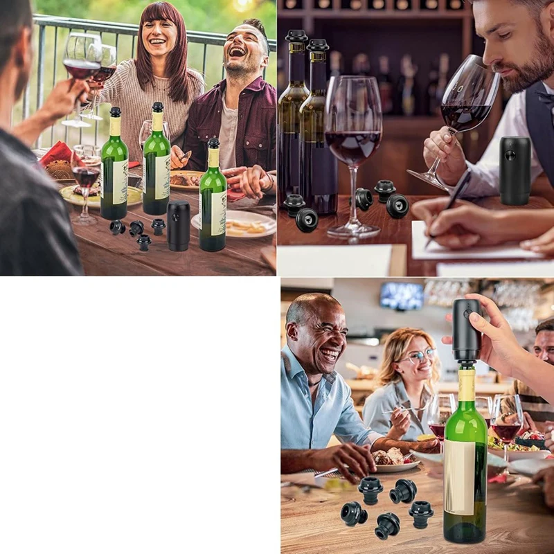 مضخة توفير النبيذ الكهربائية مع سدادات النبيذ المكنسة الكهربائية، حافظة النبيذ تحافظ على النبيذ طازجًا حتى 10 أيام، قابلة لإعادة الشحن عبر USB