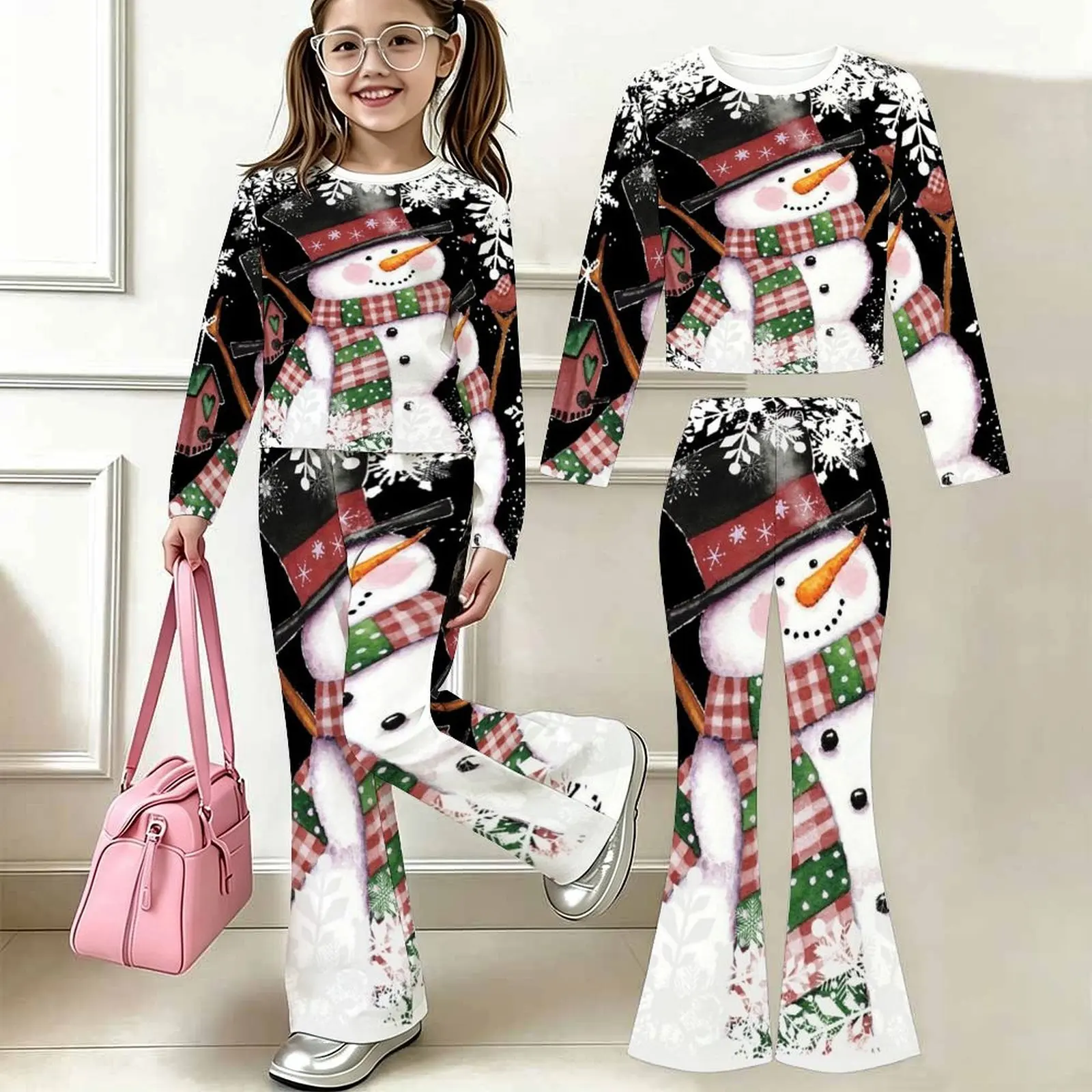 Slim Two-piece Set Fashion Bell-bottomed Pants Children's Casual Pants Autumn Winter Girls' Trendy T-shirt Jogging Pants