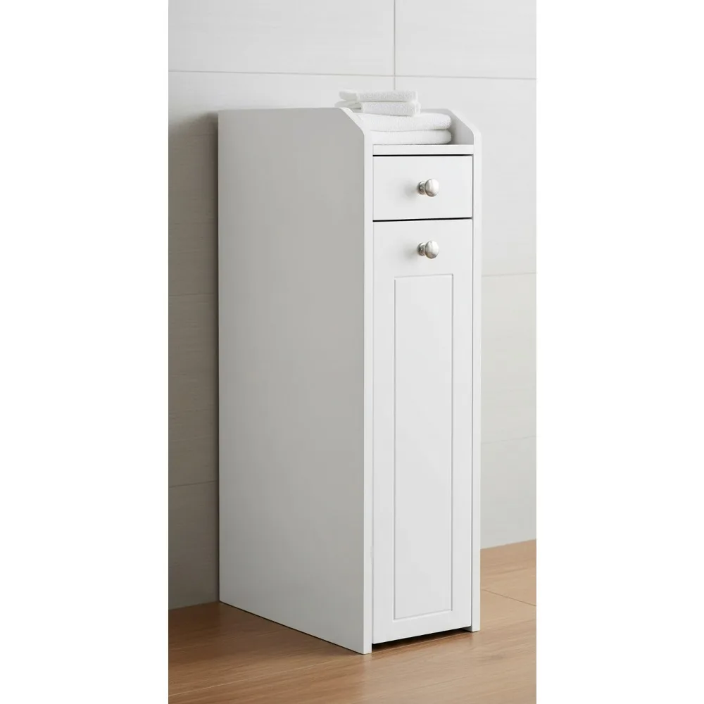 

Slim Storage Cabinet with Slide-Out Drawers, Narrow Organizer for Bathroom Kitchen Corner, Freestanding Toilet Paper Holder