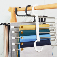 5 In 1 Stainless Multi-functional Multi-layer Retractable Trouser Rack Folding Hanger Home Storage Clothes Drying Rack