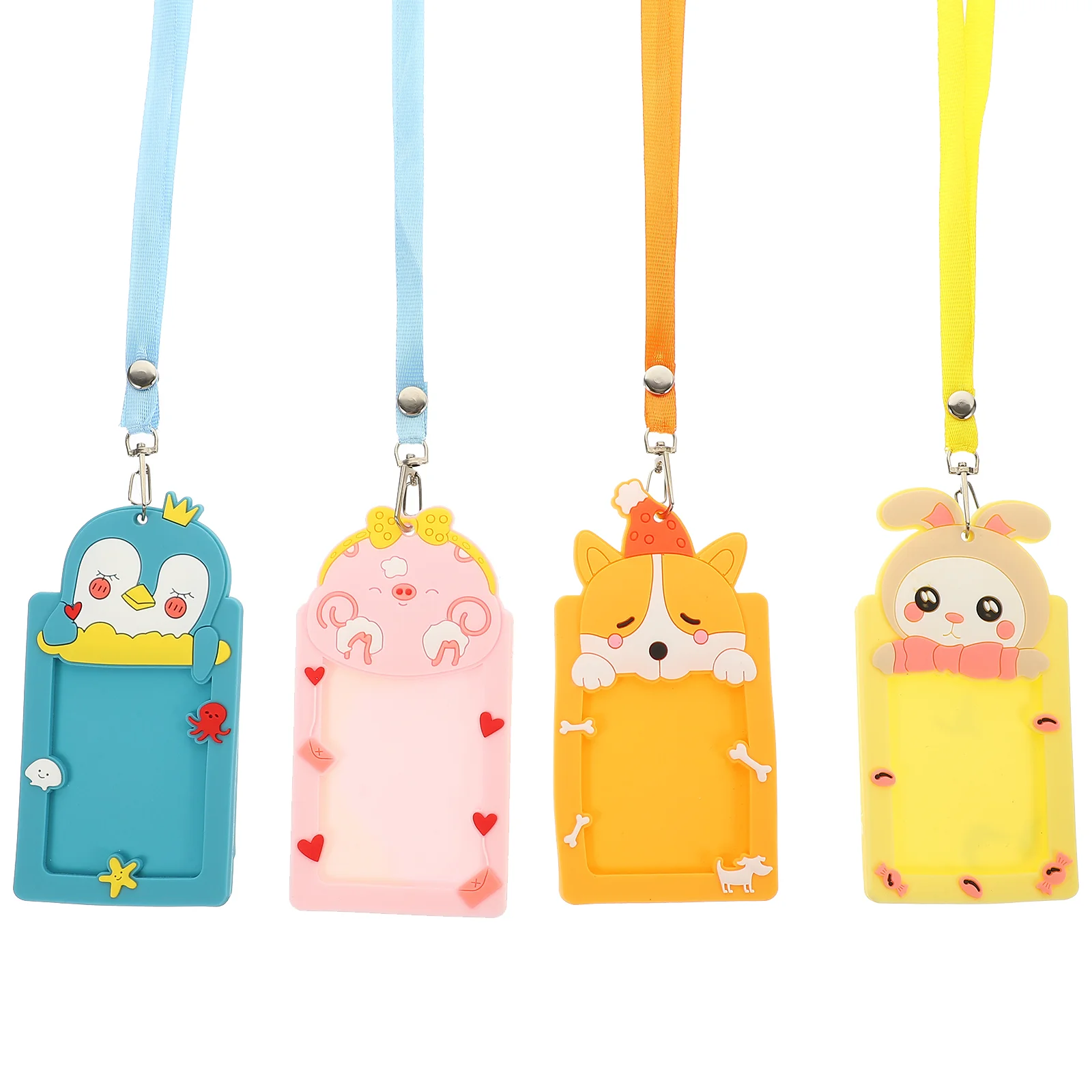 

4 Pcs Soft Rubber Student Halter Card Holder with Lanyard School Id Cover Portable Sleeve Cartoon Pvc Teacher Badge Work