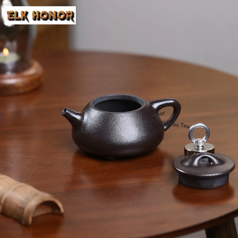 250ml Vintage Yixing Purple Clay Teapots Handmade Stone Scoop Pot Raw Ore Stone Yellow Mud Kettle Chinese Zisha Tea Set Craft