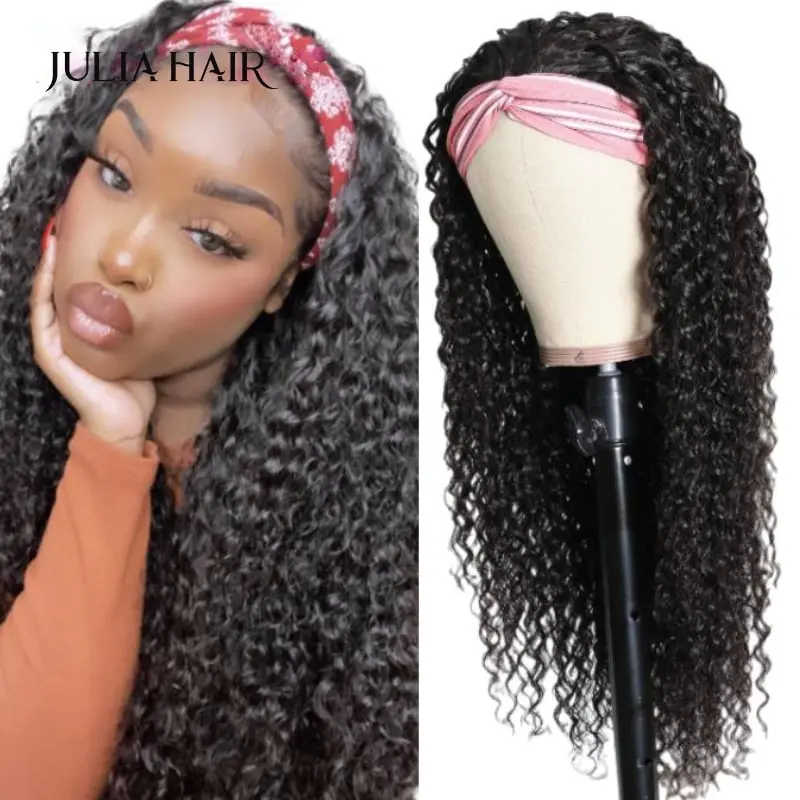 Ali Julia Malaysian Curly Headband Wig Human Hair Headband Scarf Wig V Part Wig Human Hair No Sew In Beginner Friendly