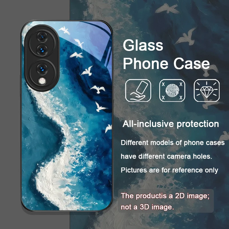 Summer Beach Blue Ocean Wave Printed Tempered Glass Phone Case for Huawei Nova 13 Pro 12 11 SE 10 P60 Lite Mate 40 50 60 Covers