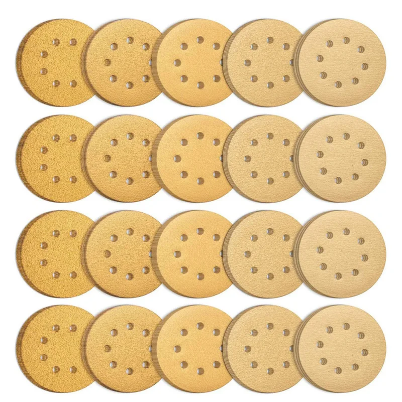 100pcs-set 18sets-corton 5inch Assorted Orbital Sander Sandpaper 8 Holes Gold Hook Loop 125mm Aluminum Oxide OEM