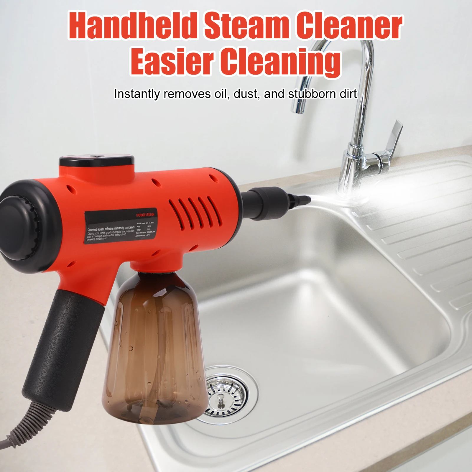 

Ручной пароочиститель 1500 Вт, отпариватель высокого давления с 3 настройками температуры, цифровой дисплей для кухни, ванной комнаты, пола автомобиля