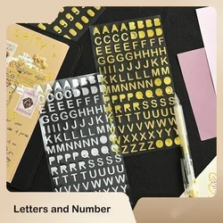 Journamm PET Letters and Number Stickers Gold Foil DIY Scrapbooking Supplies Art Collage Junk Journal Decor Sticker Stationery