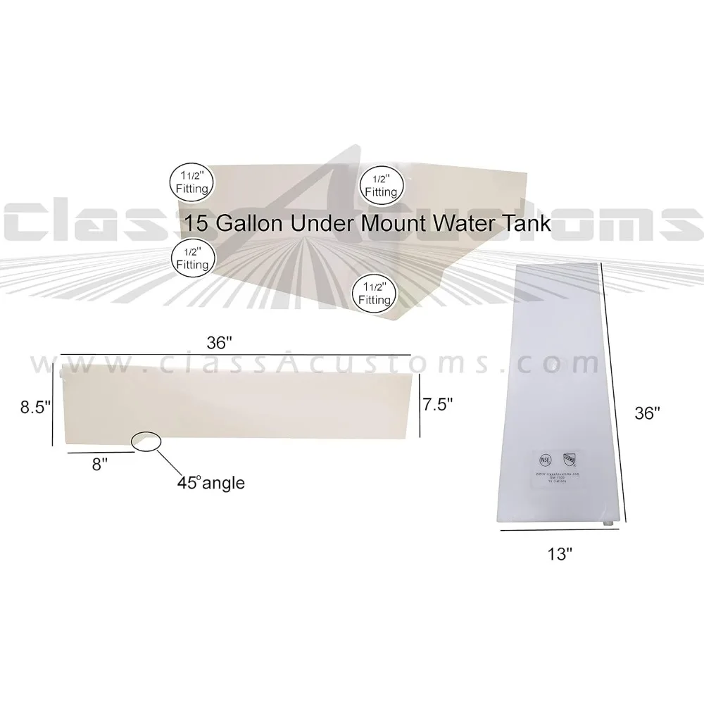 Under-Mount 15 Gallon RV Fresh & Gray Water Storage Tank for Concession Use