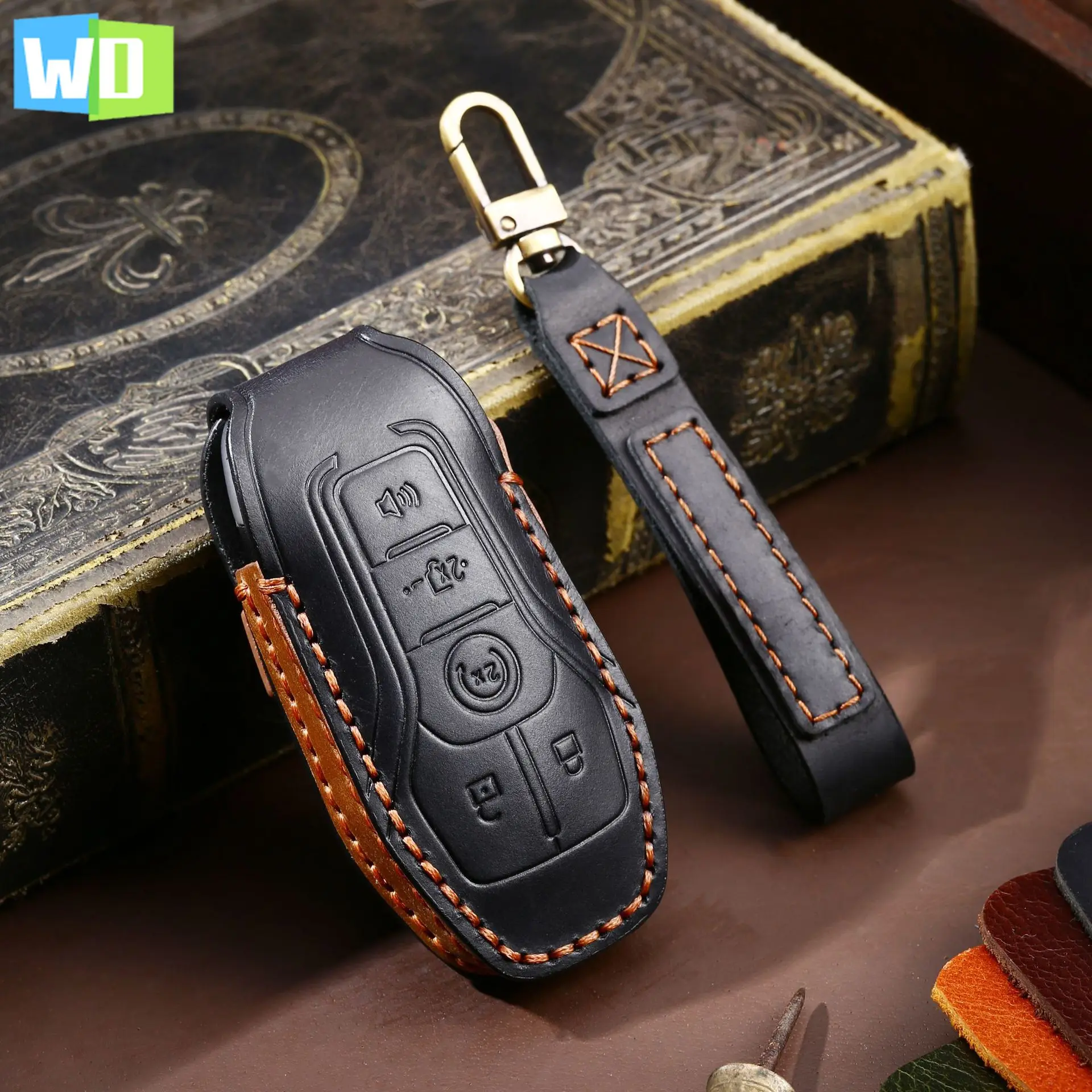 

Leather Car Key Case Cover Fob Protector For Ford Fusion Mondeo Mustang F150 Explorer Edge Raptor Holder Keychain Accessories